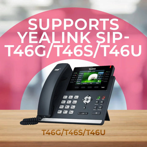 Badass Hold VoIP Desk Phone Wall Mount Bracket Compatible With T46U T46S T46G Kit features Yealink T46G desk phone on a stand.