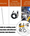TECHTONGDA 110V line boring and welding machine kit; front view welding rod, middle control box, right view of installed boring welder