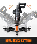 DOVAMAN 12-inch dual-bevel miter saw with sliding capability, ambidextrous operation, laser guide, orange/black.