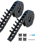 Two Piece Open Type Drag Chain Cable Carrier for CNC Router Mill and 3D Printer, black nylon PA66 with connectors and screwdriver.
