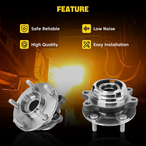 2 Pack Front Wheel Hub And Bearing Assembly Fits Altima 2007 To 2018, Maxima 2009 To 2023, Murano 2015 To 2018, featuring a 5 lug, 3 spline design