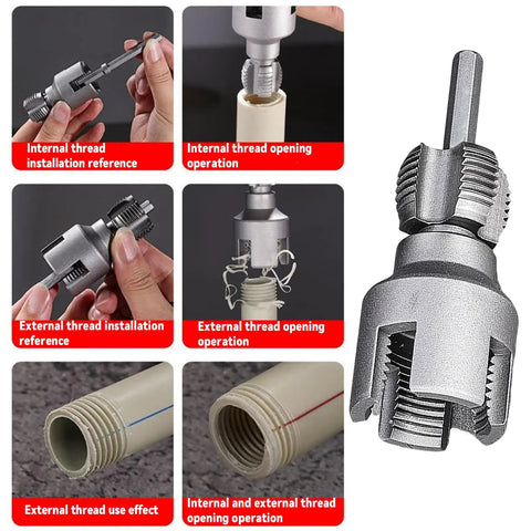 Versatile Pipe Threading Tool For PVC And Plastic Pipes One Half Inch And Three Quarter Inch Rethreader with drill use