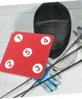 Double-Sided Fencing Target Pro-Grade For Home Practice shown with fencing gear including a mask and swords