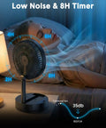 Boss Level All In One Portable Oscillating Fan With Eight Inch Head Rechargeable 8000mAh Battery showing low noise and timer
