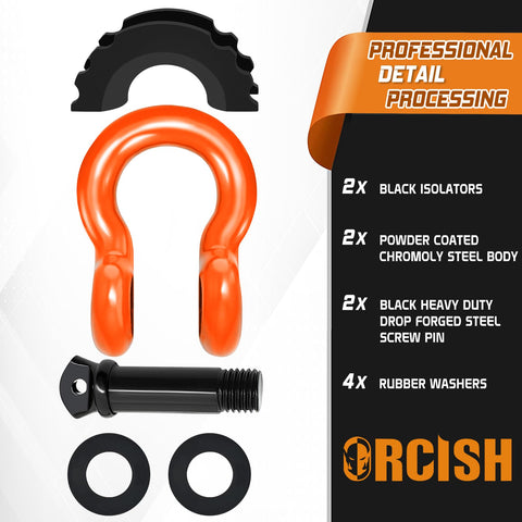 Two Pack D Ring Shackles 3/4 Inch Heavy Duty Tow Shackles With 7/8 Inch Screw Pin And Black Isolator Washer For Off Road Jeep And Truck Recovery 42,000 Lb Break Strength