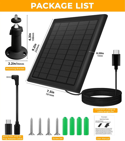 8W Solar Panel Charger For Stick Up Cam Battery And Spotlight Cam Battery, 2 Pack With USB C And Barrel Plug Adapters, IP65 Waterproof.