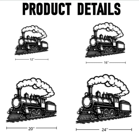 Retro Steam Locomotive Wall Art For Living Room And Office, Industrial Style Decor, Dope Black 20 Inch Metal Sign, Indoor Sculpture