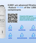 4 Pack Replacement Filters For Y7 Series Water Purification System Includes 2 Carbon Filtration And 2 RO Cartridges No Fuss Easy Fit Long Lasting Performance One Year Replacement For Y7 Y7P Y7T Models, RO filter with contaminants list and QR code
