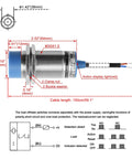 M30 Capacitive Proximity Sensor Switch Non Shield Type LJC30A3 H J DZ With About 20mm Detect Range No Fuss Setup And Settable 0 To 18mm 90 To 250 VAC 400 mA Normally Closed NC Two Wires Blue Housing, side view with wiring diagram