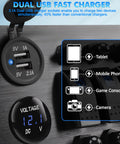 All In One Marine Rocker Switch Panel With LED Circuit Breaker 10 Circuits 12V 24V DC Socket Horn Button Dual USB Charger And Voltmeter IP65 Waterproof Beefed Up For Boat RV Truck Car showing dual USB chargers and voltmeter display
