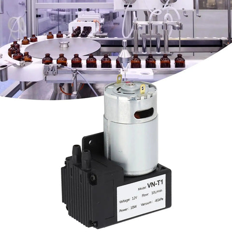 Compact Dc 12V Mini Vacuum Pump With Whisper Quiet Silent Design For Pipes And industrial Gear No Fuss Setup Yields A Sturdy 10L Min Airflow And Solid 81Kpa Suction, showcased with a production line.