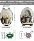 Elongated Toilet Seat QuietClose for Farmhouse Bathroom measuring guide with dimensions on illustrated design.