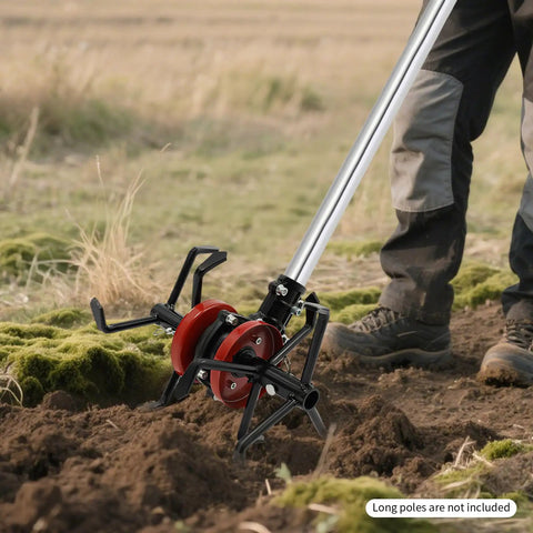 All Purpose Cultivator Garden Tool Workhorse with 6 Claw Wheel 2 in 1 Weeder and Soil Aerator being used in a garden