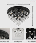 Lux Black Crystal Chandelier Light Fixture, Modern Ceiling Pendant with clear faceted crystals, 15.75 inch wide