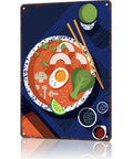 Ramen Bowl Tin Sign Metal Wall Art 8x12 Inch Vintage Style Poster with colorful ramen bowl illustration and chopsticks.