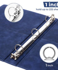 Open Six Pack 3 Ring Binder Clipboard Set With 1 Inch Linen Binders, 13.2 by 10.2 Inches, showing metal rings and blue cover.
