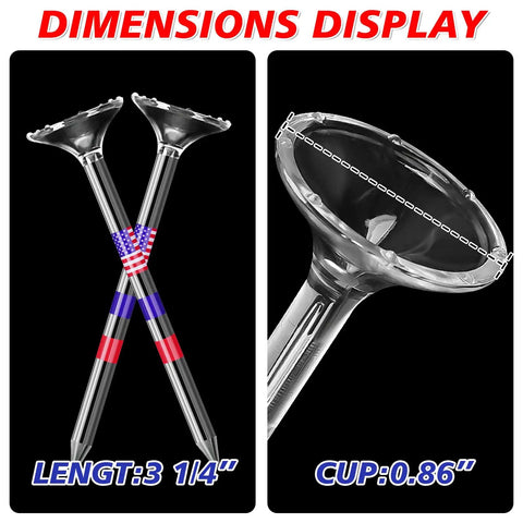 Plastic Golf Tees 3 1/4 Inches, 50 Pack, Unbreakable Tees With Cup Prongs 6 Or 8, detailed dimensions display with flag design