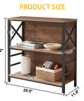 Slick Three Tier Industrial Bookshelf With Heavy Duty Metal Frame And Solid Back Panel, size 29.5 x 11.8 x 29.2 inch.