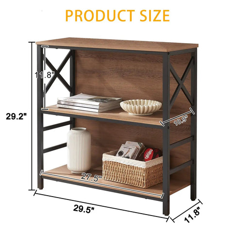 Slick Three Tier Industrial Bookshelf With Heavy Duty Metal Frame And Solid Back Panel, size 29.5 x 11.8 x 29.2 inch.