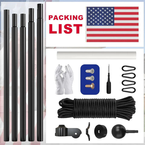 25 Foot Heavy Duty Flag Pole Built Tough Aluminum Rust Resistant Wind Tested To 100 MPH Two Flags Includes Nylon Embroidered 5x3 Flag