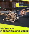 Mini Helicopter 3D Puzzle Kit For Hobbyists And Aviation Fans With Realistic Rotors And Cockpit, Adjustable Searchlight, Retractable Wheels, Landing Skids And Helipad, DIY Hands On Mechanical Aviation Toy, wooden assembled model