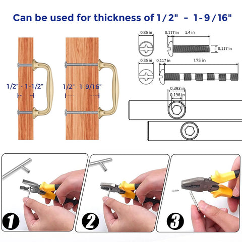 Installation diagram for 20 Pack 3 Inch Champagne Bronze Kitchen Cabinet Handles Solid Zinc Alloy with smooth edge mounting screws