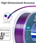 Silk Tri Color PLA Filament For 3D Printers 1.75mm Blue Purple Black Coextruded Spool with high dimensional accuracy.