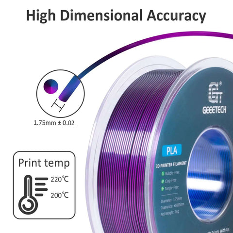 Silk Tri Color PLA Filament For 3D Printers 1.75mm Blue Purple Black Coextruded Spool with high dimensional accuracy.