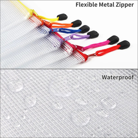 Colorful Mesh Zipper Pouch Bags Set, 30 Pieces In 8 Sizes And 8 Colors Waterproof Storage Pouches showing flexible zippers and waterproof material.