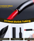 Heat Activated Adhesive Seal on Red Cable in Heavy Duty Pro Grade Copper Wire Lugs And Heat Shrink Tubing Kit 264 Pcs Battery Cable Ends Set AWG 8 To Two Zero Lugs And Three To One Dual Wall Shrink Tubing Premium Metal Terminals For Auto And Marine Wiring