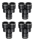 4-pack Y Splitter Push To Connect Fittings 3 Way Pneumatic Connector Tube To Tube Black Plastic 0.63 Inch Tube OD
