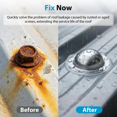 Stainless Steel Roofing Screw Caps Quick Fix for Roof Leaks, Cover Old Screw Heads with One Easy Install, Before and After