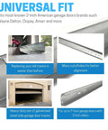Vertical Garage Door Track Replacement Kit Left And Right Rails for 7 Foot Doors Galvanized Steel Hardware 2 Inch Roller Compatibility Residential and Light Commercial Side Tracks Easy Install and Smooth Operation image showing galvanized steel tracks, multiple cut holes, and a garage door.