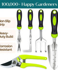 Durable Ergonomic Garden Tools Set With Rust Proof Steel, Comfortable Grips, Green Finish, Ideal for Weeding and Planting