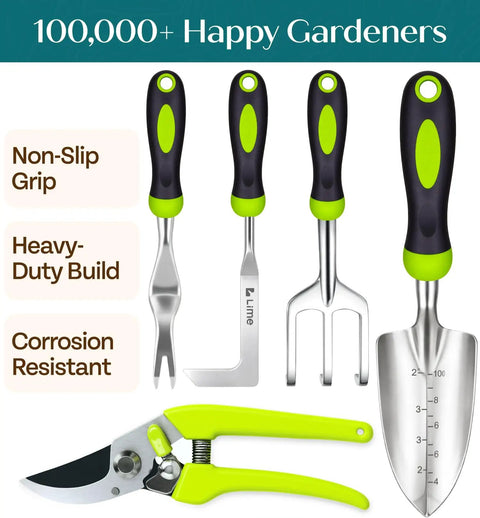 Durable Ergonomic Garden Tools Set With Rust Proof Steel, Comfortable Grips, Green Finish, Ideal for Weeding and Planting