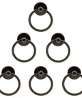 Six Pack Antique Bronze Ring Pull Handles For Dresser Drawers Cabinets And Cupboards, Vintage Metal Knob Pulls