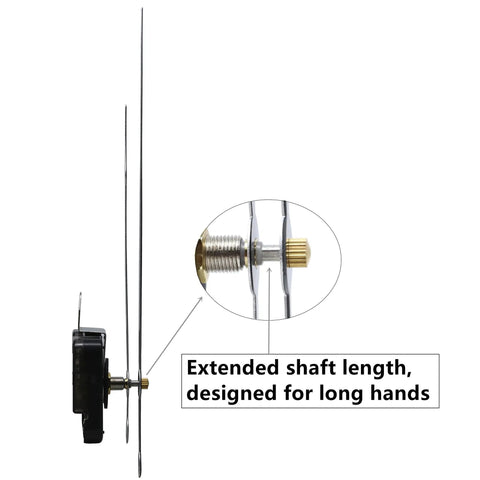 Quartz Wall Clock Movement Replacement Kit Battery Powered With High Torque Drive Long Shaft For Thick Dial Thickness Up To 0.3125 Inches Includes 10.2 Inch Spade Hands DIY Clock Repair Parts Plug And Play Install