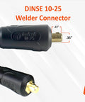 Heavy Duty 150 Amp Welding Electrode Holder Lead with Dinse 10 25 Connector showing dimensions and connection points