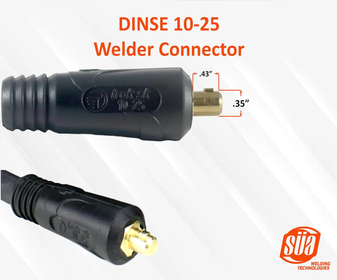 Heavy Duty 150 Amp Welding Leads Set With Dinse 10 25 Connector, 4 AWG Copper Cable, close-up of welding connector detail