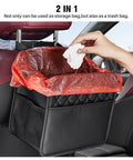Two Pack Backseat Car Organizer With Cup Holders, Waterproof PU Leather Universal Hanging Car Seat Back Organizer shown as trash bag in car