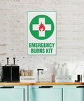 Rustproof Aluminum Warning Sign For First Aid Burn Kit Location 8 By 12 Inches With Clear Bold Lettering, Indoor Outdoor Safety Marker