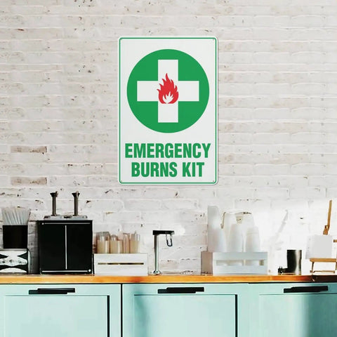 Rustproof Aluminum Warning Sign For First Aid Burn Kit Location 8 By 12 Inches With Clear Bold Lettering, Indoor Outdoor Safety Marker