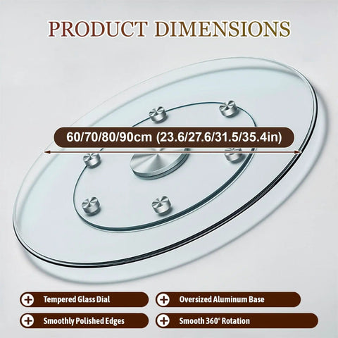 Tempered Glass Lazy Susan Turntable For Dining Table, 360 Degree Ultra Smooth Quiet Spin, Six Wheel Rotating Tray Centerpiece dimensions
