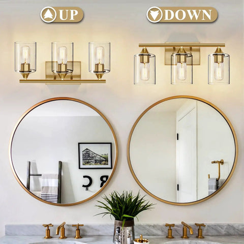 Three Light Vanity Light Fixtures Matte Black Finish With Clear Glass Shades Farmhouse Style Wall Lamp installment options