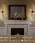 Cordless Rechargeable Wall Sconces Set Of 2 With Dimmable LED Mood Lighting, Remote Control above fireplace mantel