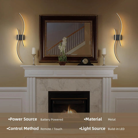 Cordless Rechargeable Wall Sconces Set Of 2 With Dimmable LED Mood Lighting, Remote Control above fireplace mantel