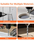 Heavy Duty 1/8 Inch Spiral Drywall Router Bits, Rock Solid M2 High Speed Steel Drill Cutters With Guide Pin, Slick Socket Hole Kit For Electrical And Plumbing Jobs, 10 Pack Set in use on drywall, plastic, PVC, and soft wood.