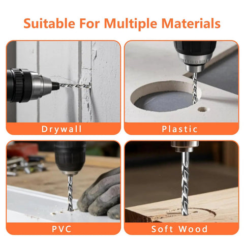 Heavy Duty 1/8 Inch Spiral Drywall Router Bits, Rock Solid M2 High Speed Steel Drill Cutters With Guide Pin, Slick Socket Hole Kit For Electrical And Plumbing Jobs, 10 Pack Set in use on drywall, plastic, PVC, and soft wood.
