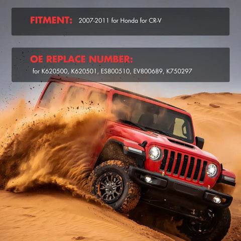 Eight Piece Front Suspension Kit For Honda CR V 2007 2008 2009 2010 2011 Comes With Front Lower Control Arm And Ball Joint Driver And Passenger Sides Outer Tie Rod Ends Inner Tie Rod Ends And Sway Bar End Links on red off-road Jeep in sand