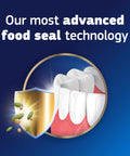 Infographic of Ultra Max Hold Denture Adhesive That Delivers All Day Hold With One A Day Application Keeps Food From Getting Between Dentures